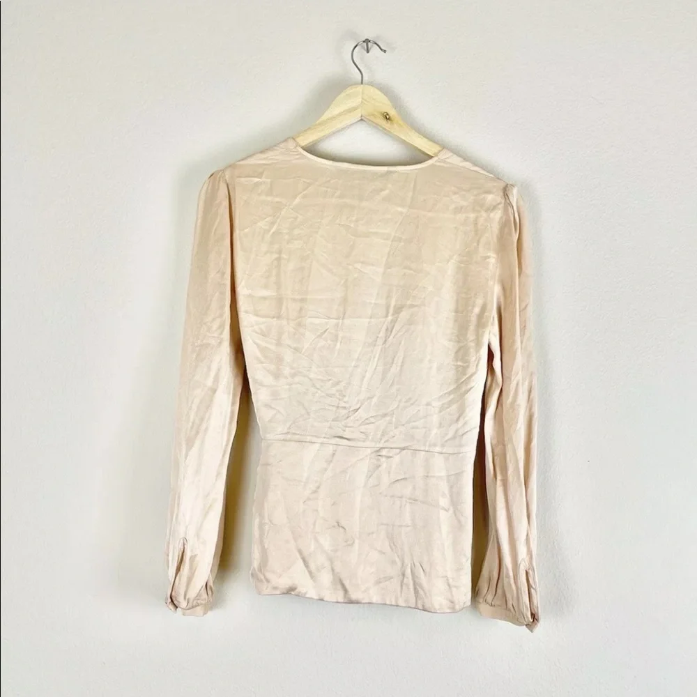 Zara Blouse Small Womens Pink Satin V-Neck Long Sleeve Genuine Wrap Top Viscose - Picture 10 of 12